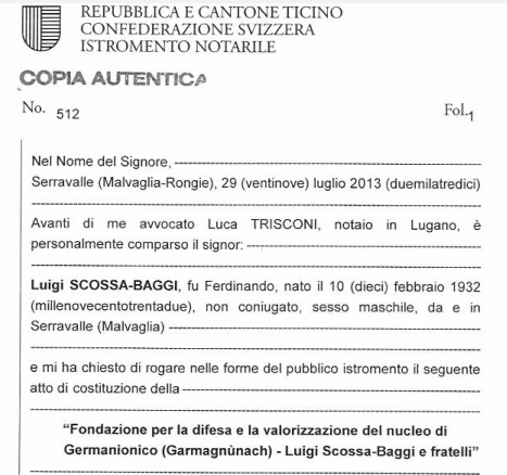 Atto della costituzione della Fondazione del 29 luglio 2013